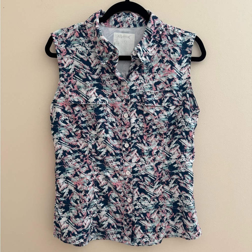 Silver Bait Women’s Sleeveless Vented Button Down Fishing Shirt Size Medium